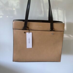 New Calvin Klein 3 Tone Satchel Bag, Large, Color: Blue/White/Black